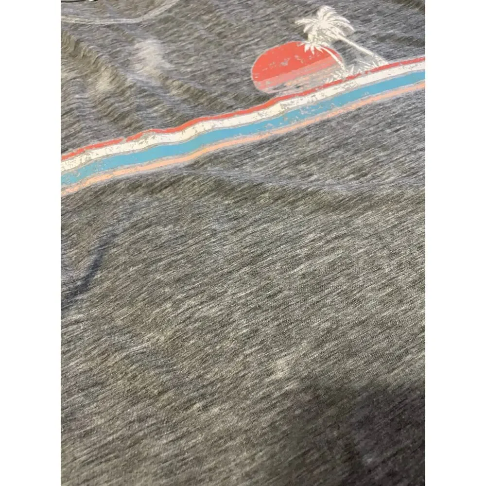 C&C California Heather Gray Palm Tree Cap Sleeve Relaxed Surf Tee Medium - Picture 9 of 9